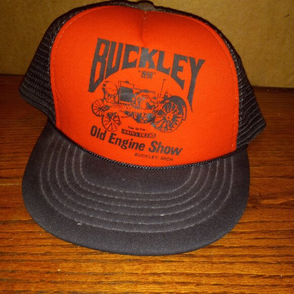 VTG Buckley Old Engine Show 1990 John Deere Cap Hat Trucker Black Red Mesh - Picture 1 of 7